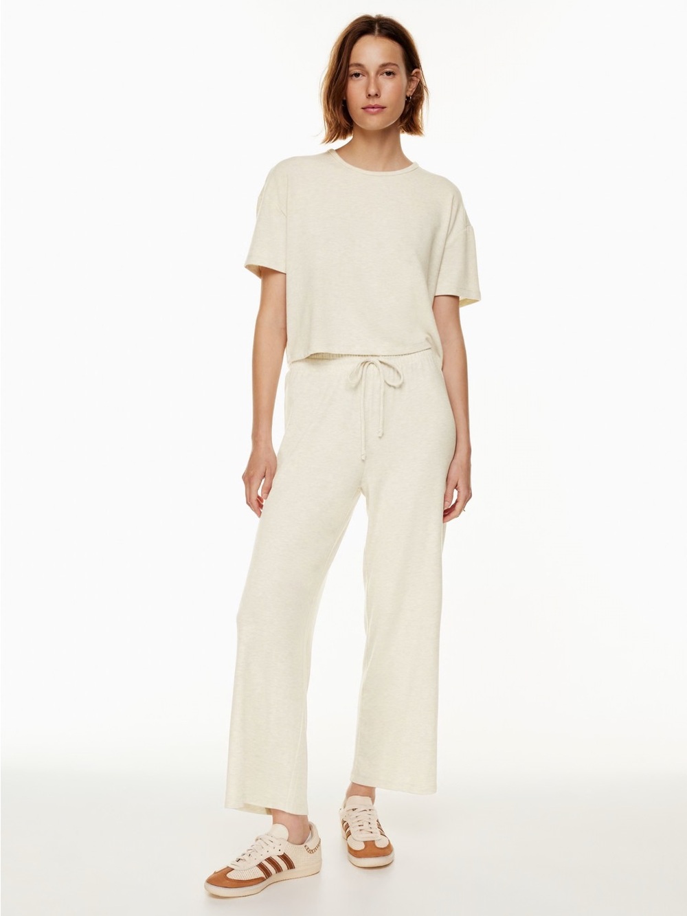 Wilfred Beige Wide-Leg Lounge Pants with Drawstring Waist